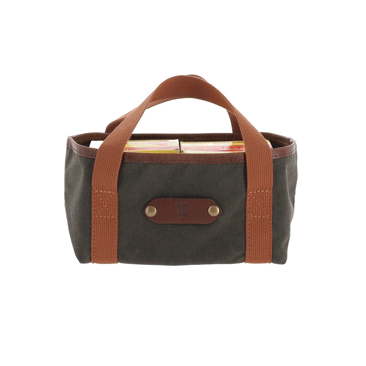 The Tom Beckbe Shell Box Carrier features a handle and is crafted from durable field canvas.