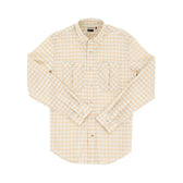Tom Beckbes Tidewater Shirt is a long sleeve fishing shirt in yellow and white plaid, UPF 30+, with two chest pockets.