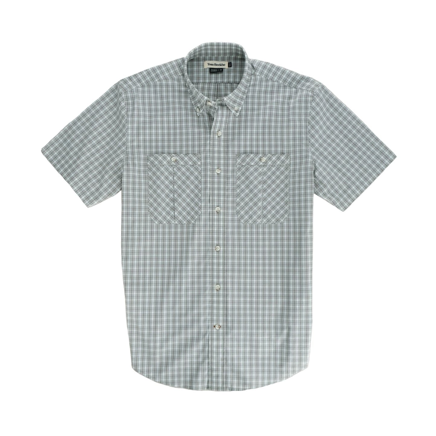 Tidewater Shirt by Tom Beckbe: Gray/white plaid, short-sleeve, button-up, UPF 30+, two chest pockets.