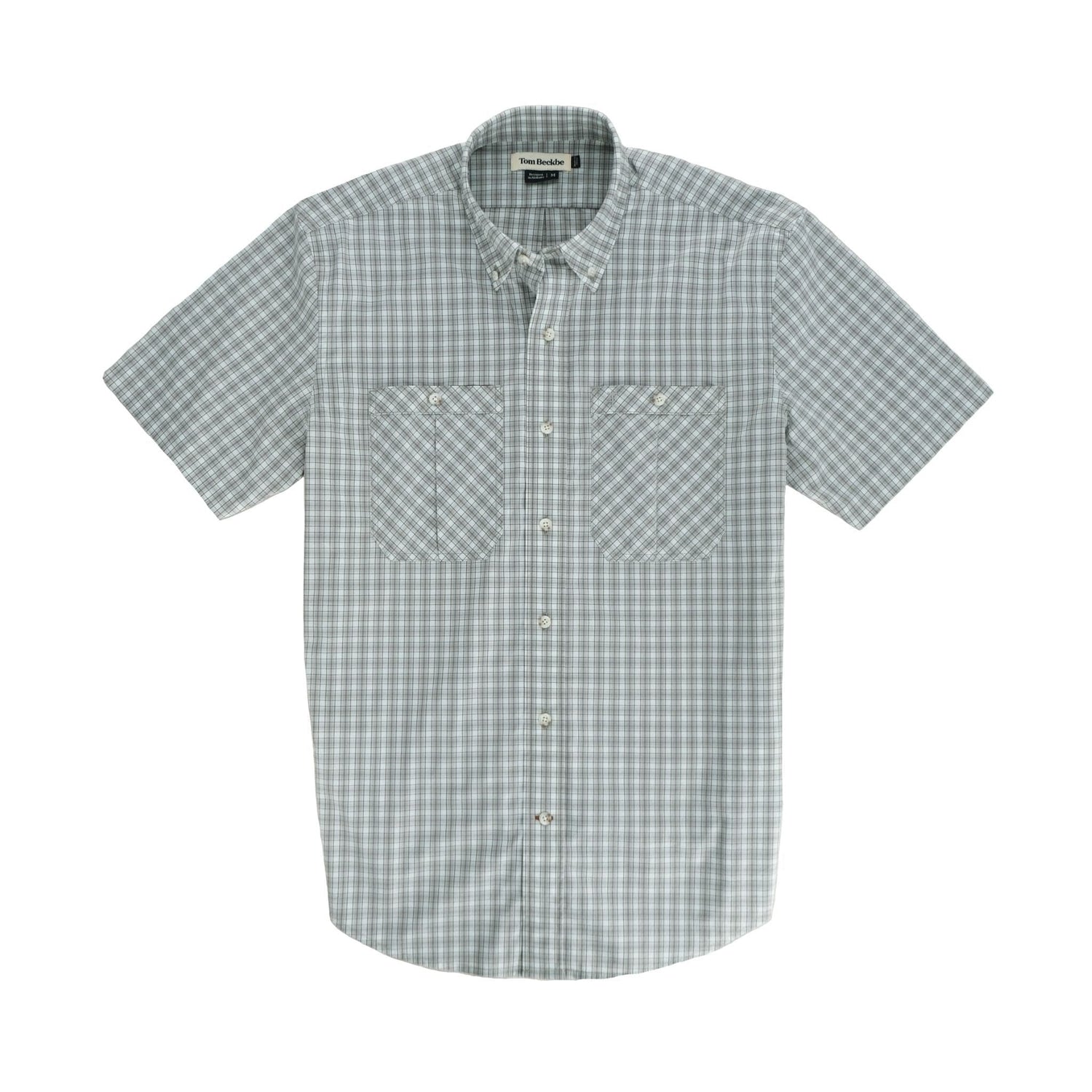 Tidewater Shirt by Tom Beckbe: Gray/white plaid, short-sleeve, button-up, UPF 30+, two chest pockets.