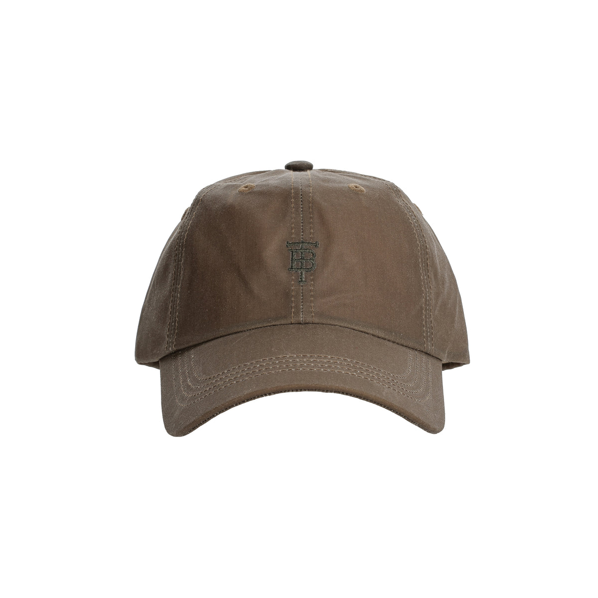 Tom Beckbe Waxed Cotton 6-Panel Hat - Cattle Brand, brown with a small dark logo, shown on a white background.