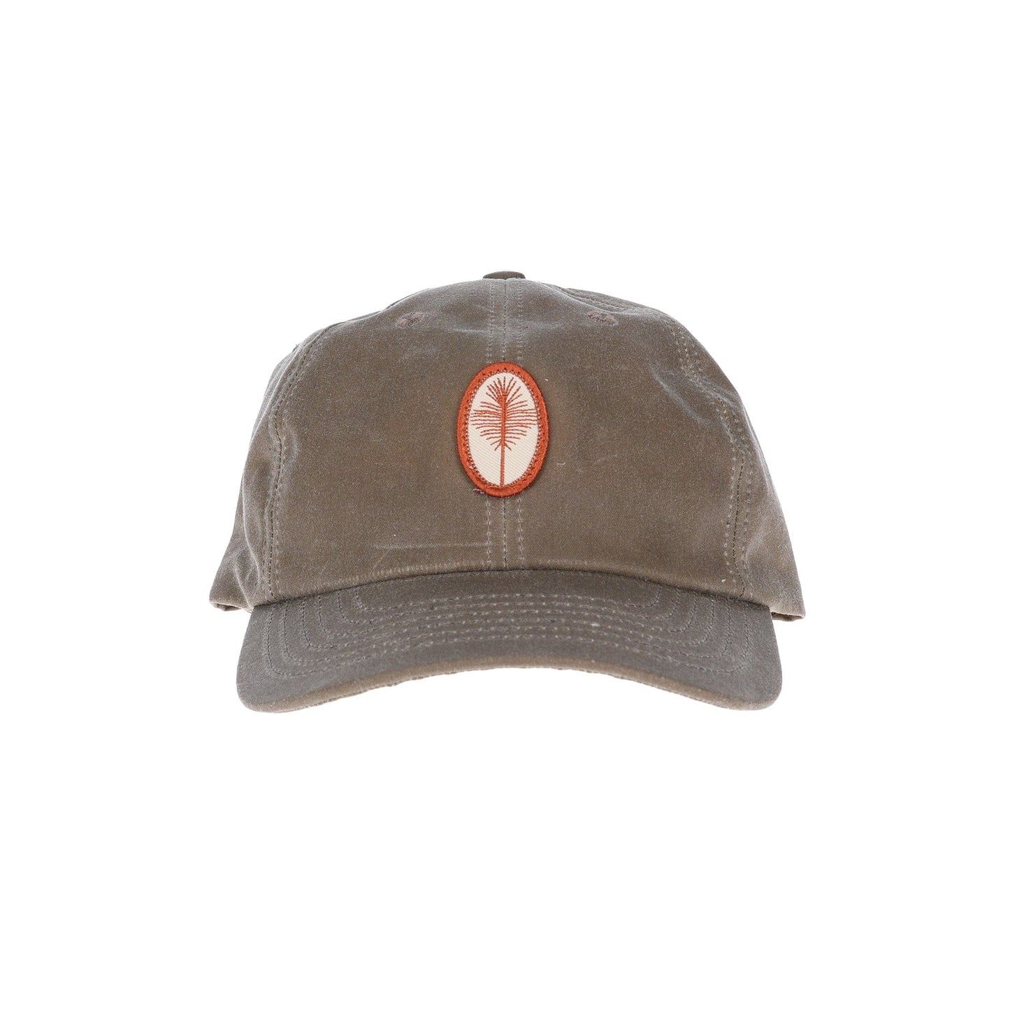 Tom Beckbes Waxed Cotton 6-Panel Baseball Hat: gray, round tree patch, full-grain leather strap.