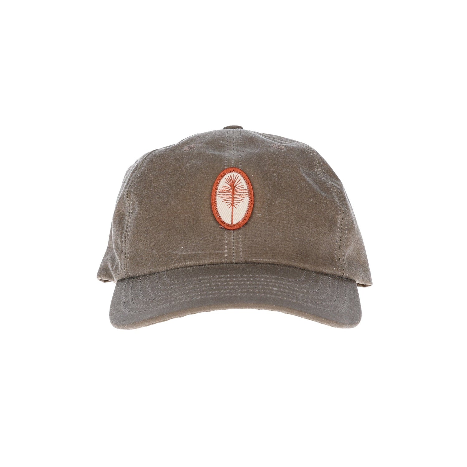 Tom Beckbes Waxed Cotton 6-Panel Baseball Hat: gray, round tree patch, full-grain leather strap.