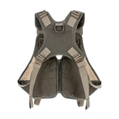 A khaki-colored dog harness with adjustable straps, a zipper closure, and fleece lining, displayed on a white background.