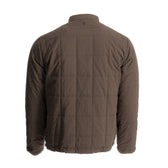Brown quilted jacket shown from the back, featuring a grid pattern and a high collar.