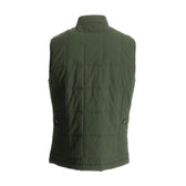 Back of the Tom Beckbe Burgess Quilted Vest with stand collar, side tabs, and water-repellent finish.