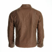 Tom Beckbe Chatom Jacket for men—brown, waxed, buttoned cuffs, straight collar, and weatherproof shelter cloth.