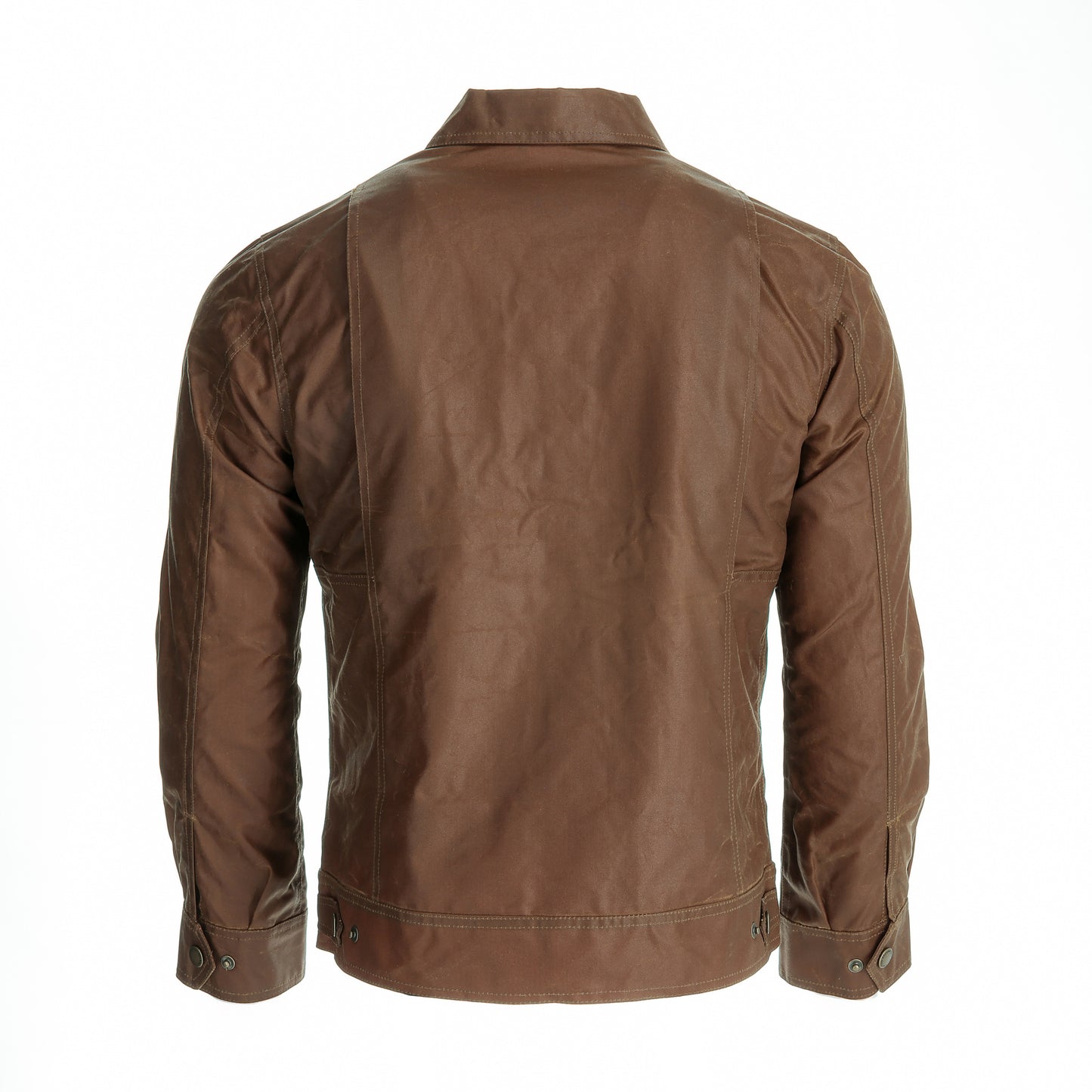 Tom Beckbe Chatom Jacket for men—brown, waxed, buttoned cuffs, straight collar, and weatherproof shelter cloth.