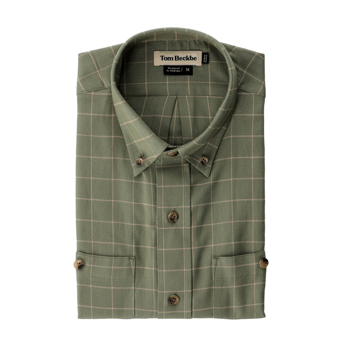 Dixon Brushed Cotton Twill Shirt by Tom Beckbe, green plaid, ultrasoft cotton, shown on a white background.