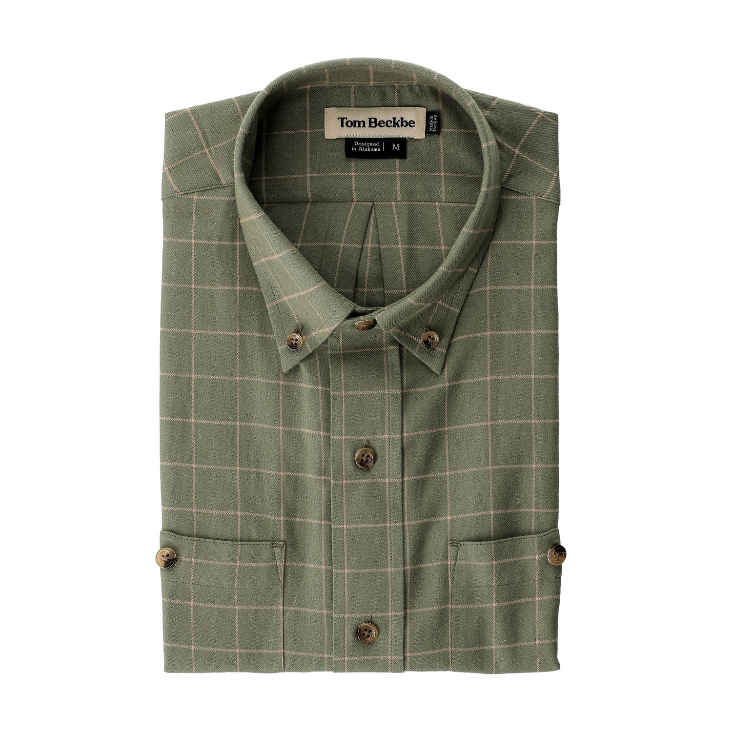 Dixon Brushed Cotton Twill Shirt by Tom Beckbe, green plaid, ultrasoft cotton, shown on a white background.