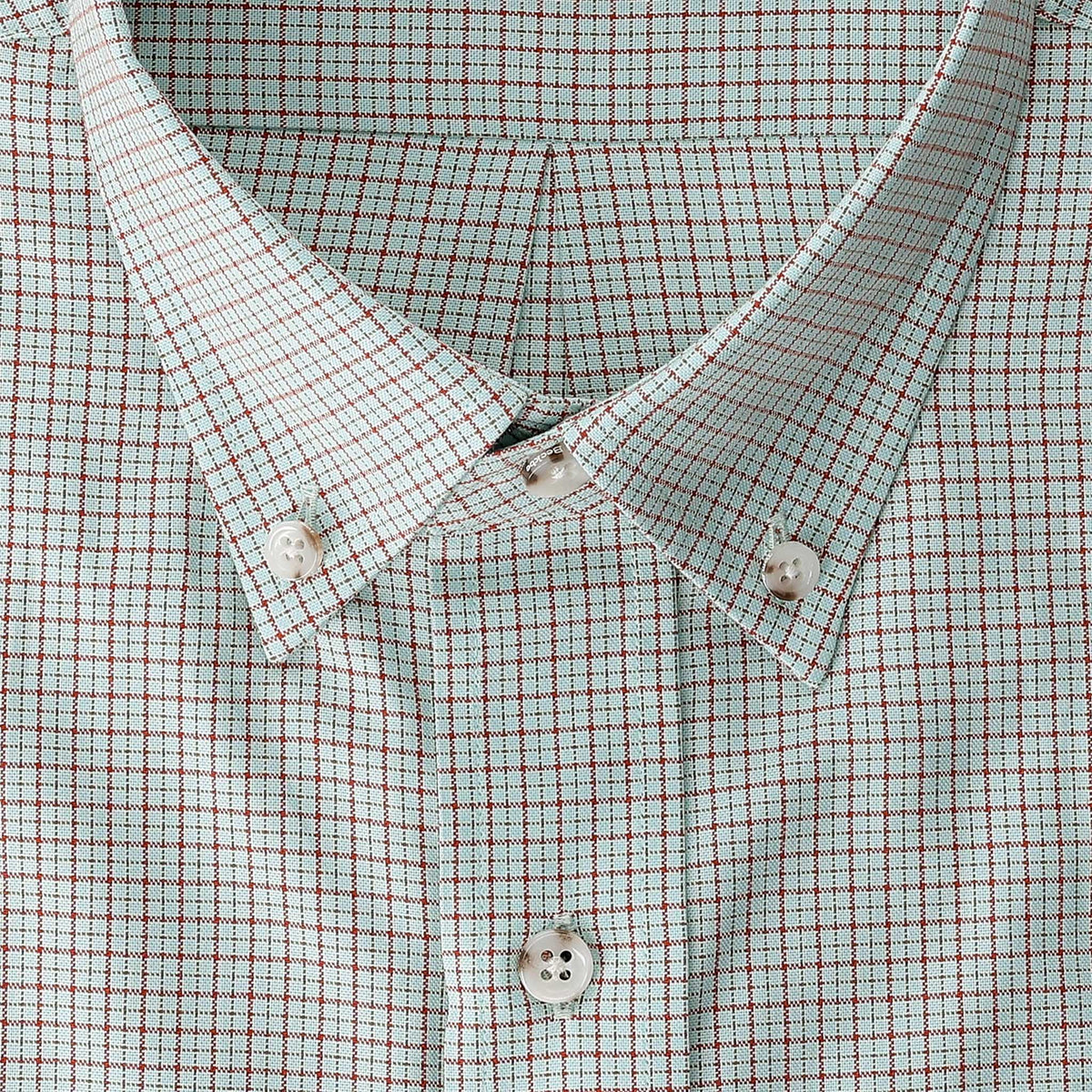 Close-up of the Tom Beckbe Ensley Pinpoint Oxford Shirt with a red and blue plaid on white cotton oxford.