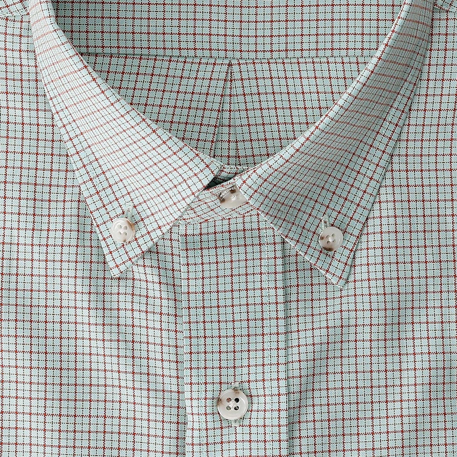 Close-up of the Tom Beckbe Ensley Pinpoint Oxford Shirt with a red and blue plaid on white cotton oxford.