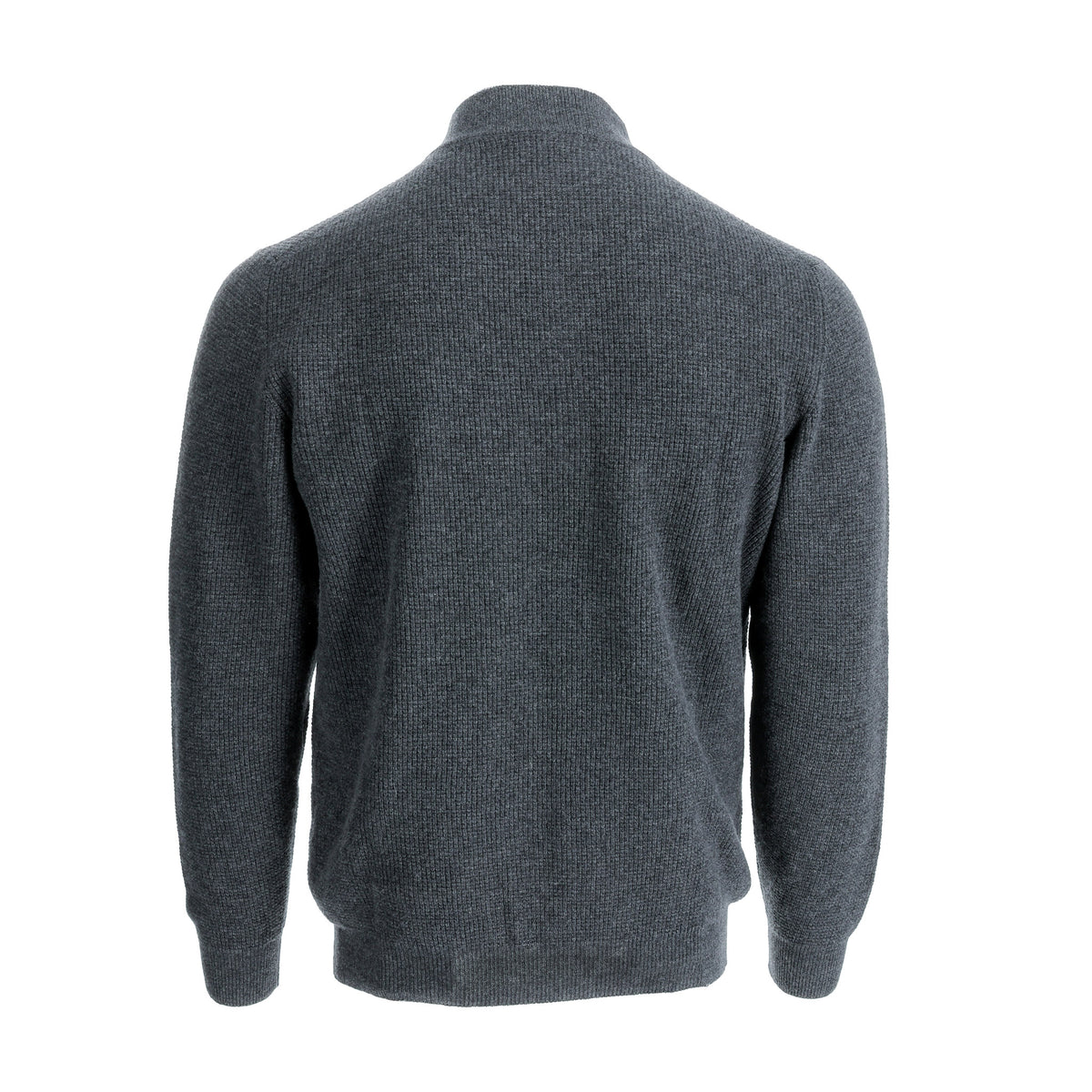 Back of Tom Beckbe Farris Waffle Knit Quarter Zip men’s sweater—your cold-weather staple on plain white background.