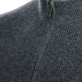 Close-up of the Tom Beckbe Farris Waffle Knit Quarter Zip, a textured dark gray men’s wool sweater.