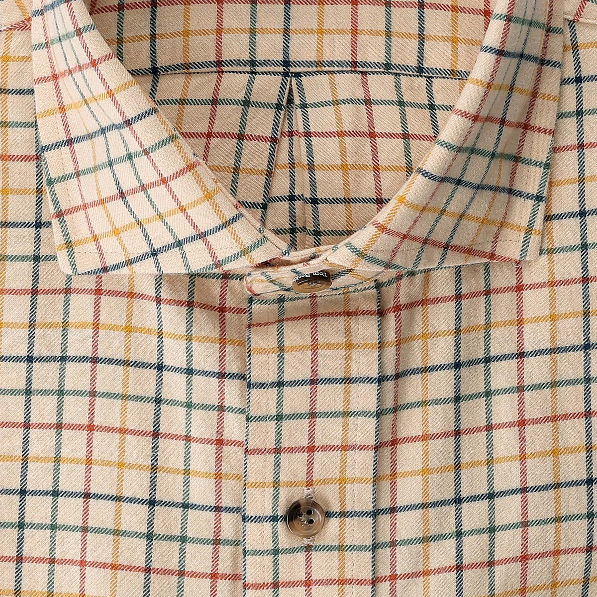 Close-up of the Tom Beckbe Prescott Estate Twill Shirt—men’s plaid cotton, ideal for fall style.