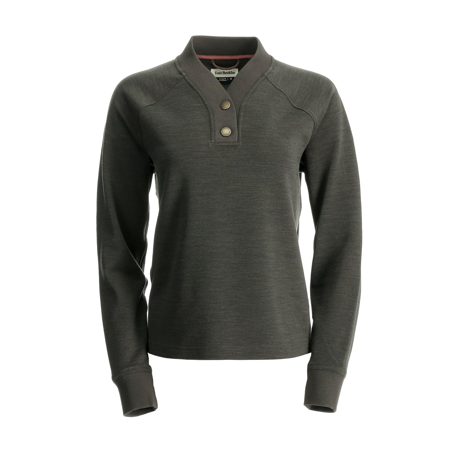 Tom Beckbe Women’s Shelby Fleece Pullover: dark gray, three-button collar, ideal for layering in cool weather.