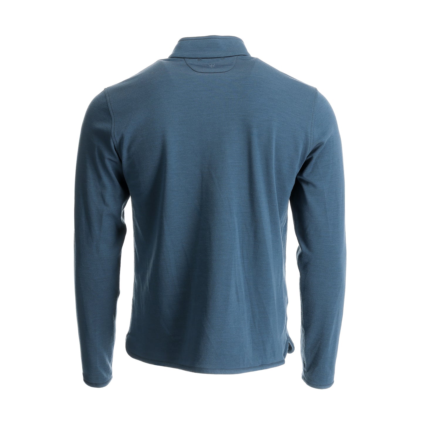 Back view of the Tom Beckbe Tucker Fleece Quarter Zip in blue, shown on a plain white background.