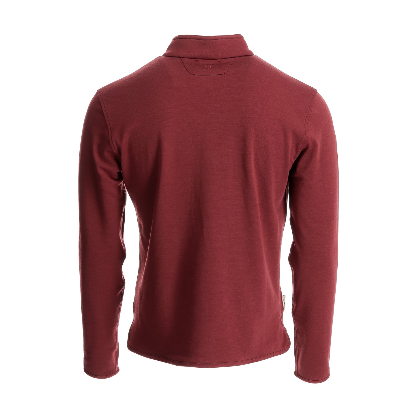The Tom Beckbe Tucker Fleece Quarter Zip in maroon is shown from the back on a plain white background.