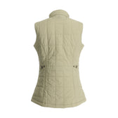 Back view of Tom Beckbe Women’s Tyler Quilted Vest with buttoned sides, stand collar, and sustainable design.