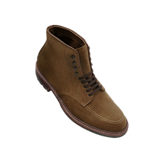 Brown suede lace-up ankle boot with a round toe and dark brown sole, shown on a plain white background.