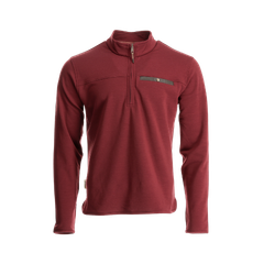 Maroon long-sleeve quarter-zip fleece pullover with a zippered chest pocket, displayed on a plain white background.