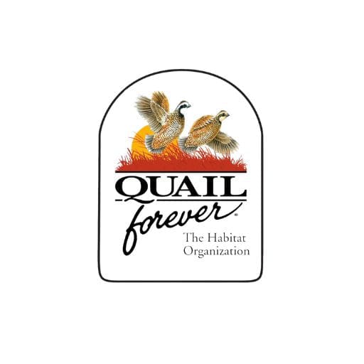 Logo of Quail Forever featuring two quails flying over grass with text: Quail Forever, The Habitat Organization.