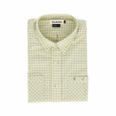 Light green checkered Tidewater Shirt (Short Sleeve) by Tom Beckbe with UPF 30+, button-down collar, folded neatly.