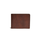 The oak leather bifold wallet measures 4.25" x 3.25" when folded.