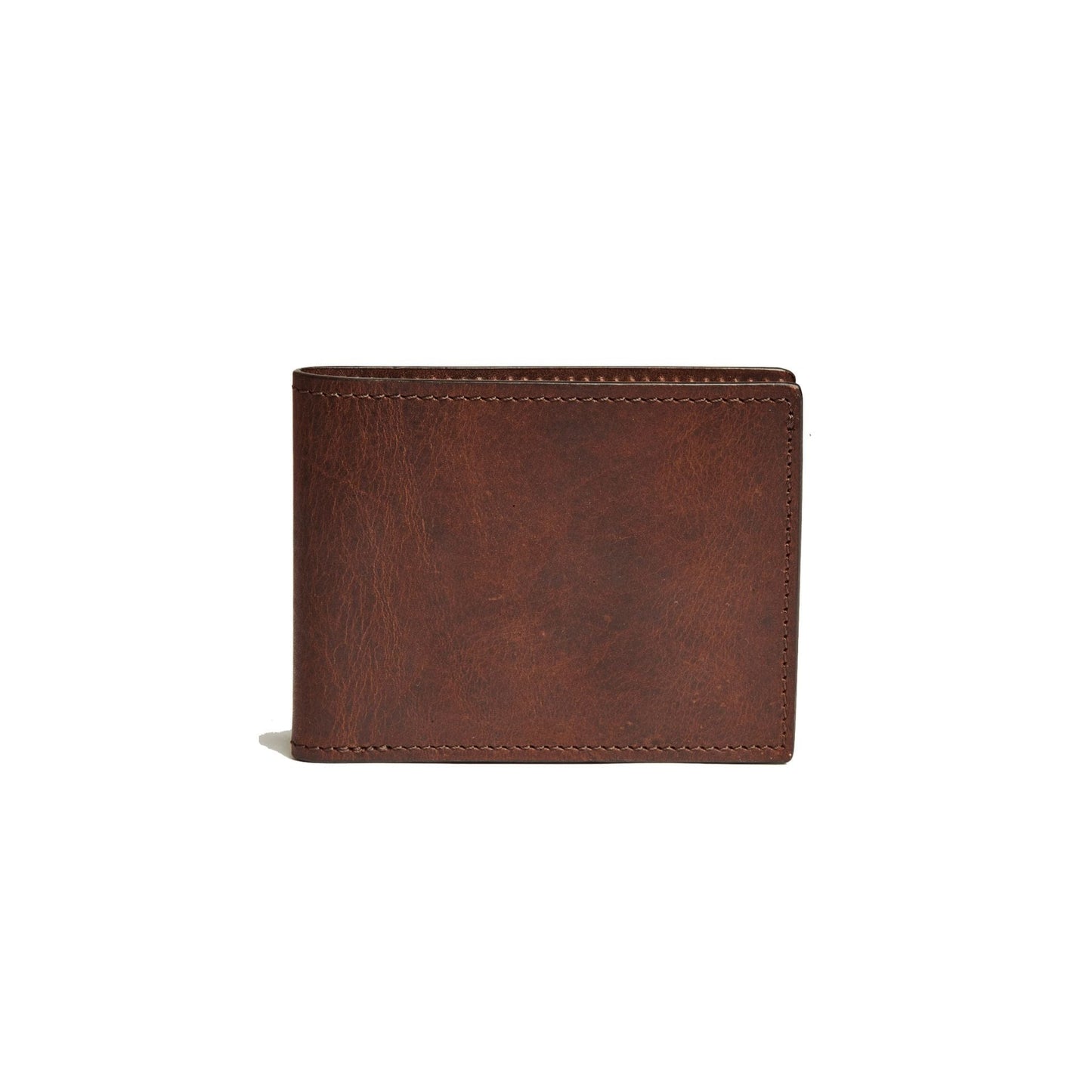 The oak leather bifold wallet measures 4.25" x 3.25" when folded.