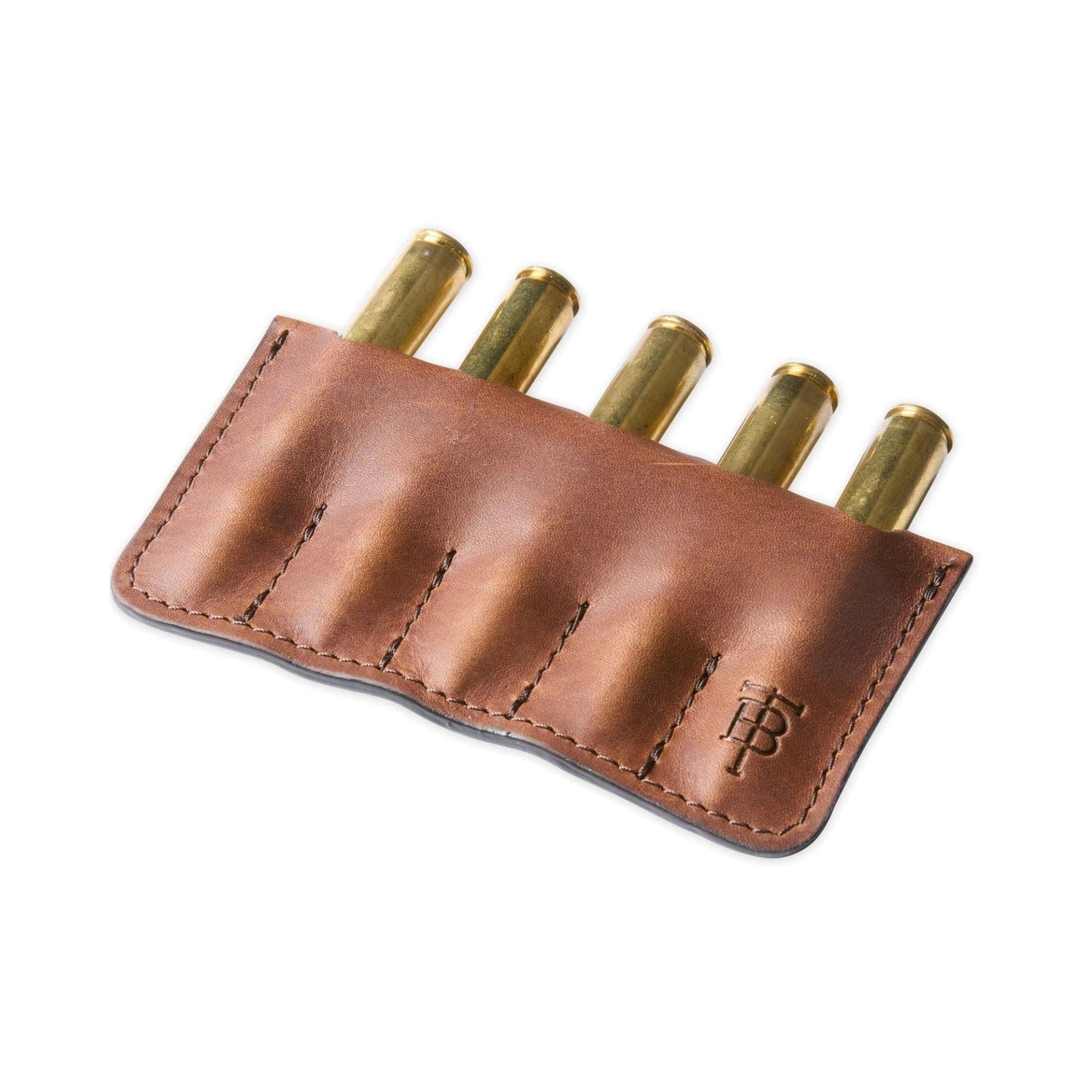 Tom Beckbe Ammo Wallet is made of American leather and holds five standard .30 caliber rifle rounds.