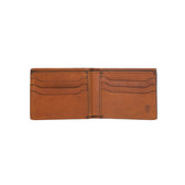 Bison bifold wallet has American-origin leather with a bill holder, two pockets, and six card slots.
