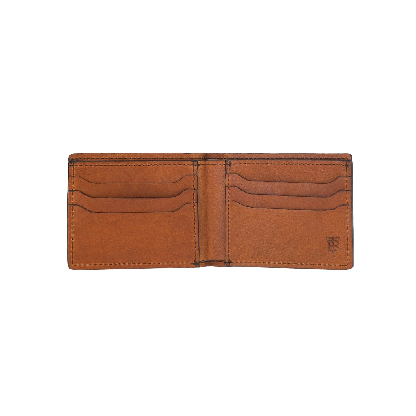 Bison bifold wallet has American-origin leather with a bill holder, two pockets, and six card slots.