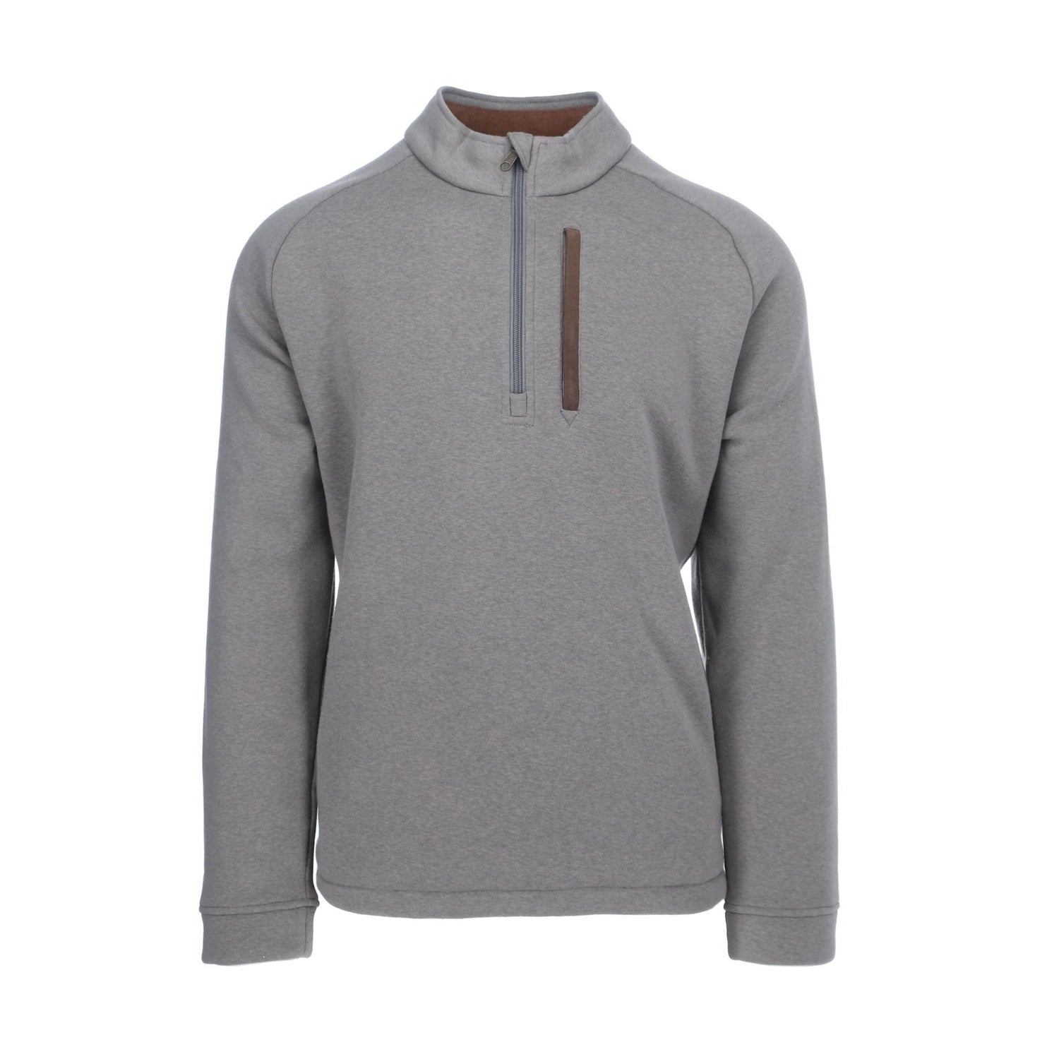 Tom Beckbes Warren Fleece Quarter Zip in gray includes thermal insulation, a zippered chest pocket, and long sleeves.
